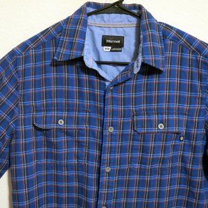 Marmot Shirt Mens Medium Long Sleeve Button Flannel Blue Black White Stripes